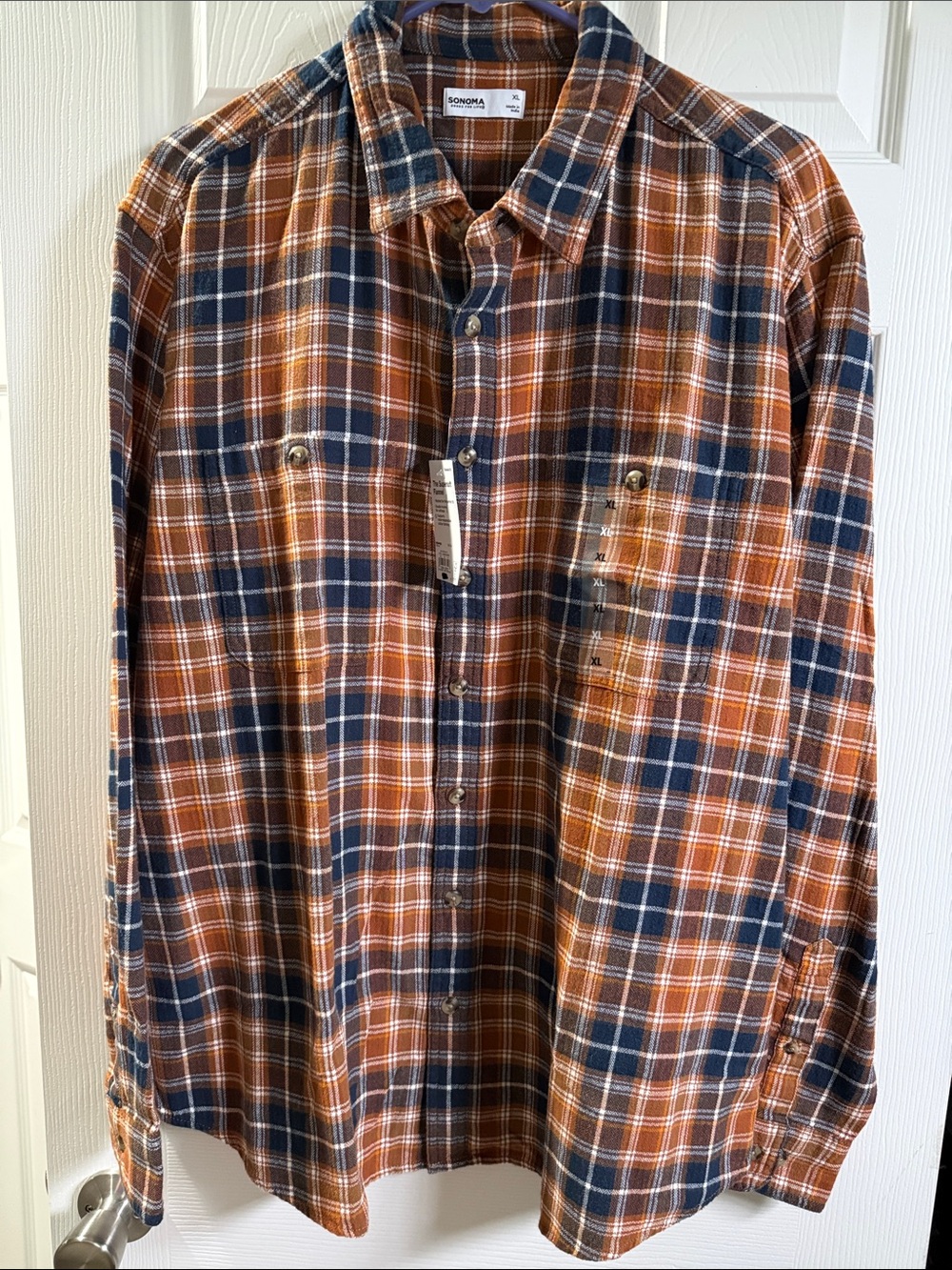 SONOMA Men's Orange & Navy Plaid Button-Down Shirt